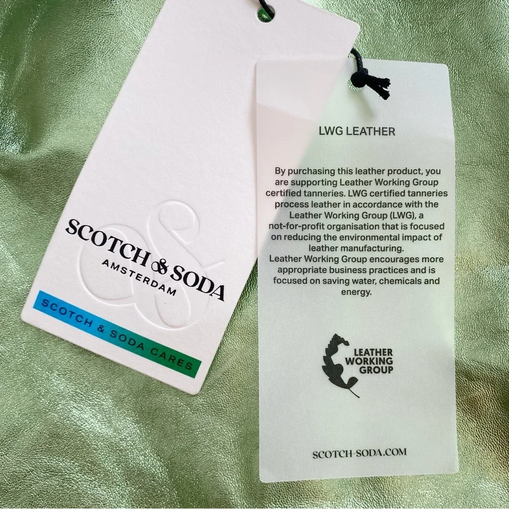 NWT Scotch & Soda Amsterdam 100% Sheep Leather Metallic Mini Skirt Fresh Mint XS
